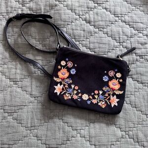 Old Navy Black Crossbody Bag with Floral Embroidery